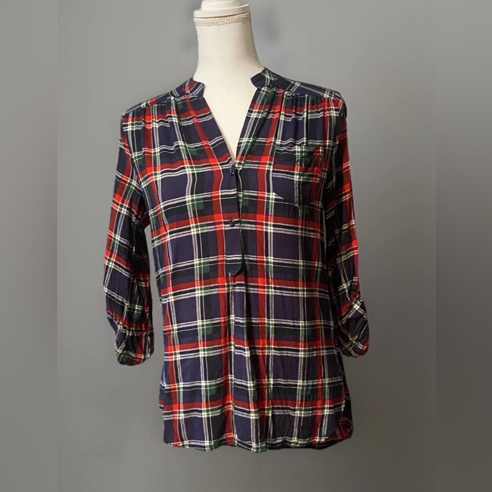 Market & Spruce Plaid Blouse - Red, Green, and Blue